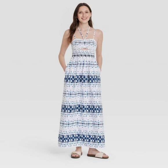 Women's Smocked Cut-Out Maxi Dres Blue - Universal Thread Blue XS - Picture 1 of 3